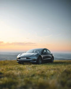 electric car on the grass.
