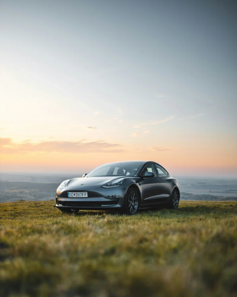 electric car on the grass.